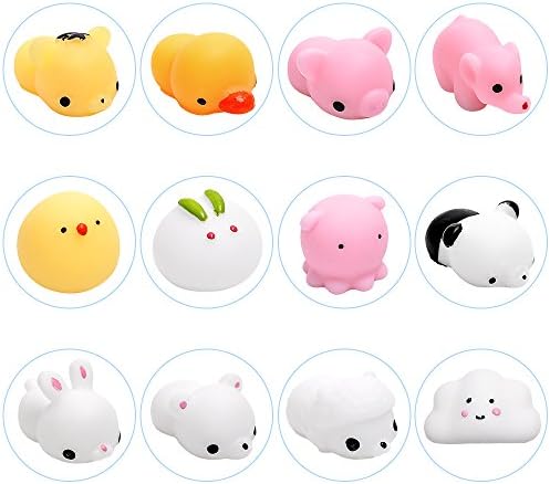 Kawaii Squishies 12pcs, Animal Mochi Squishy Cute Mini Soft Squeeze Healing Toy for Stress Relief, Fidget Hand Toy for Pressure Release with Storage Bag by Queenti