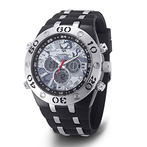U.S. Air Force Wrist Armor Men's 'U.S. Air Force' Quartz Metal and Rubber Casual Watch, Color:Black (Model: 37300034)