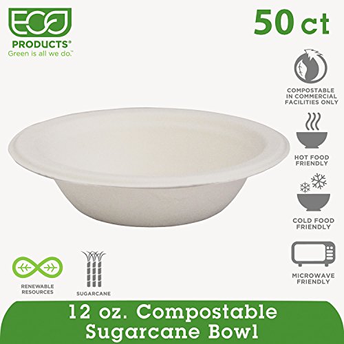 Eco-Products Renewable and Compostable Sugarcane Bowls - 12 oz, 50/Packs