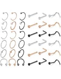 18g Nose Rings Studs L-Shaped Nose Studs Screw Stainless Steel Nose Rigns Piercing Jewelry Set 36pcs