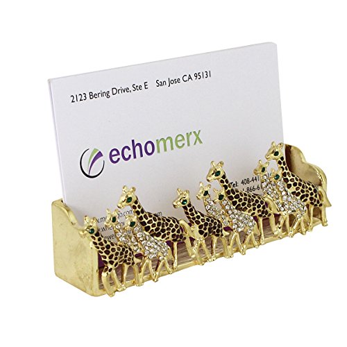 Family of Giraffes Business Card Holder for Desk Display Stand Gold Bejeweled
