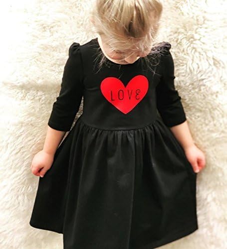 Valentines day black Love heart girls dress, short, long or 3/4 sleeves. Sizes 2-10y