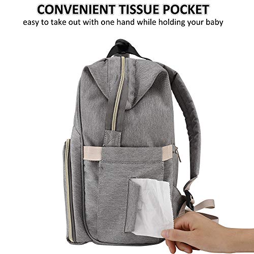 Diaper Bag Backpack for Mom Baby Bacpack Diaper bag Multi-Function Water-resistant Include Changing Pad Large Capacity For Mom & Dad (Grey)