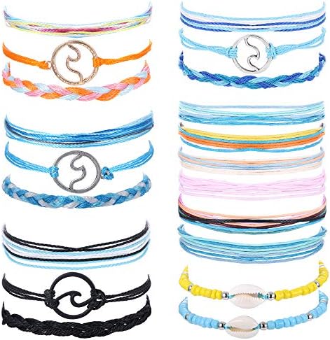 Subiceto 20-27 Pcs Wave Strand Bracelet Set for Women Girls Handmade Wax Coated Braided Rope Boho Woven Bracelet