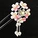 FINGER LOVE Acrylic 2-Prong Hair Stick Fork Hairpin with Gradient Flower Cluster & Faux Pearl Tassels (Pink)