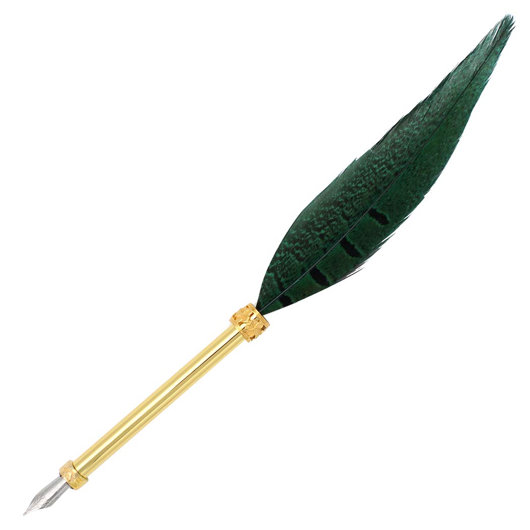 Gullor Vintage Feather Quill Pen, Nuture Feather Dip Pen with Gift Box, Dark Green