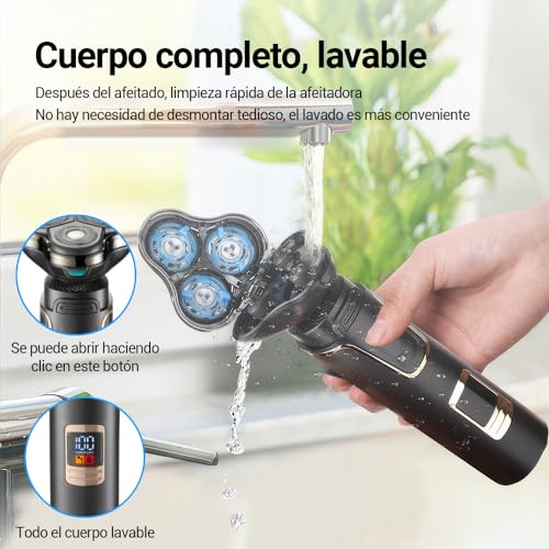 JESWO 3 en 1 Rasuradora Electrica Hombre con Pantalla LED Inteligente, Afeitadora Eléctrica Recargable en Seco y Húmedo, Negro, para Hombres