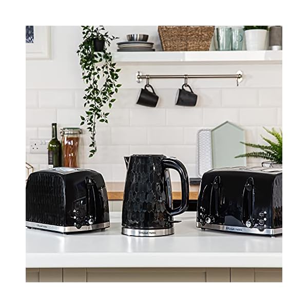 Russell Hobbs 26061 2 Slice Toaster - Contemporary Honeycomb Design with Extra Wide Slots and High Lift Feature, Black