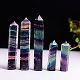 Tuscom Natural Hexagonal Healing Crystal Quartz,Natural Fluorite Crystal Bar,Eliminate The Negative Energy Wand Stone (6.1-6.4cm)