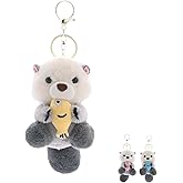 YcaeyLnaR Plush Otter Keychain with Fish - Adorable Keyring and Bag Charm for Women, Soft Furry Accessory for Car Keys