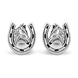 925 Sterling Silver 10 mm Tiny Lucky Horse Shoe with Horse Head Post Stud Earrings