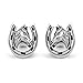 925 Sterling Silver 10 mm Tiny Lucky Horse Shoe with Horse Head Post Stud Earrings