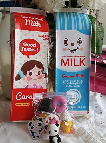 Kawaii milk carton pencil case set of 2, sold with Japanese erasers