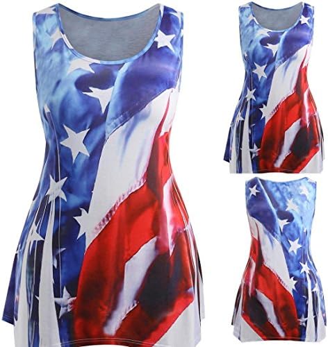 Axchongery Women Blouse,Plus Size Flag Print Crop Sleeveless Vest Party Blouse Clothes (Red, L)