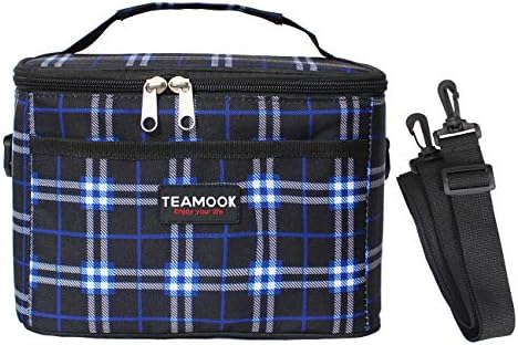 TEAMOOK 5L Insulated Lunch Bag Water-Resistant Leakproof Soft Cooler Bag for Adults and Kids,6 Can,Blue Plaid