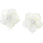 Ross-Simons Italian Mother-Of-Pearl and .40 ct. t.w. CZ Flower Earrings in Sterling Silver
