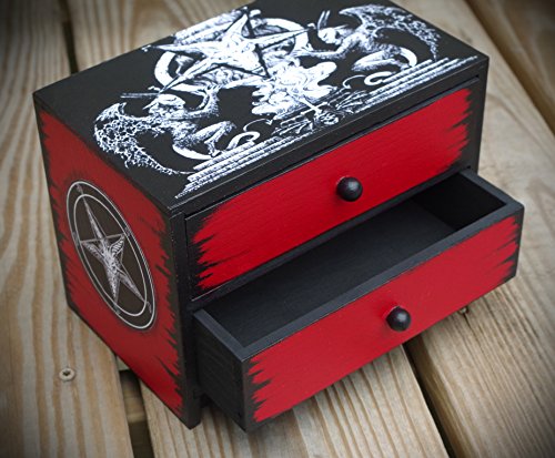 2 Drawer Satanic Sigil With Sigil of Baphomet Hand Made Occult Altar Trinket Stash Keepsake Jewelry Box