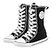 iFANS Girl and Boy Tall Canvas Kids Lace up Knee High Sneakers Black, 2.5 Narrow Little Kid