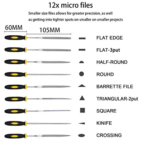 ETEPON 18pcs Metal File Set, 4 Flat/Half-round/Round/Triangle Files, 12 Needle Files, Cleaning Brush & Carrying Case for Woodwork Metal Model Hobby Applications ET031