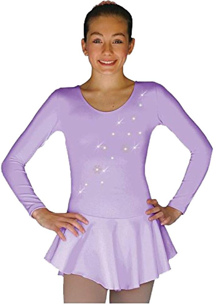 ChloeNoel DLP728 Plain Solid Sanded Poly Spandex Figure Skating Dress Light Lilac w/Snow Flakes: Clothing