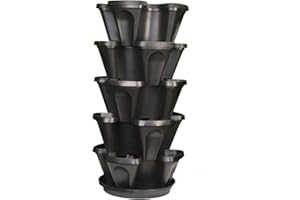 MR. STACKY 5-Tier 13 inch Strawberry and Herb Garden Planter - Stackable Gardening Pots with 10 Inch Saucer (Black)
