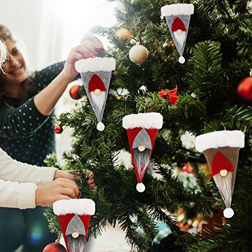 HANSGO Gnome Plush Santa Hat Cup Bottles Cover, 6PCS 7inch Xmas Santa Hats Silverware Holders, Christmas Tree Hanging Decoration