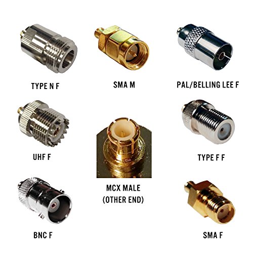 RTLSDR Blog MCX Male to SMA F, SMA M, BNC F, Type N F, Type F F, UHF F