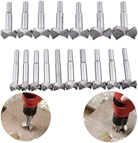 YOMNEE 17 PCS Woodworking Forstner Bits, Quick Change 15mm-38mm Wood Boring Hole Drill Bits Sets Carbon High Speed Steel Wood Working Hole Cutter Titanium Coated with Round Shank