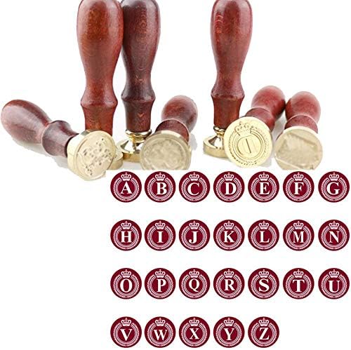 FLYZLQ Wax Seal Stamp 1pc Crown Letters Series Retro Wood Handle Sealing Wax Stamp Decorative Greeting Birthday Wedding Invitation Sealing Stamps,N