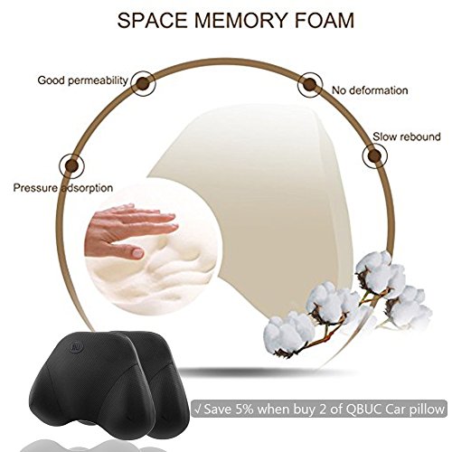 QBUC Car Neck Pillow,Memory Foam Support Head Neck Driving for Car Seat Headrest