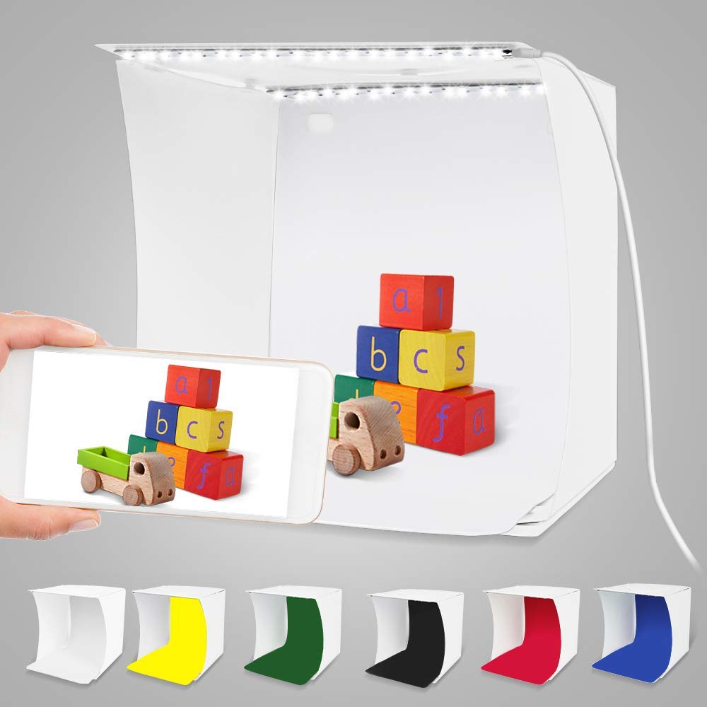 Photo Studio Tent, Mini Photo Light Box Portable Photo Tent Small Foldable Photography Studio Shooting Tent with 2x20 LED Lights 6 Colors Backdrops