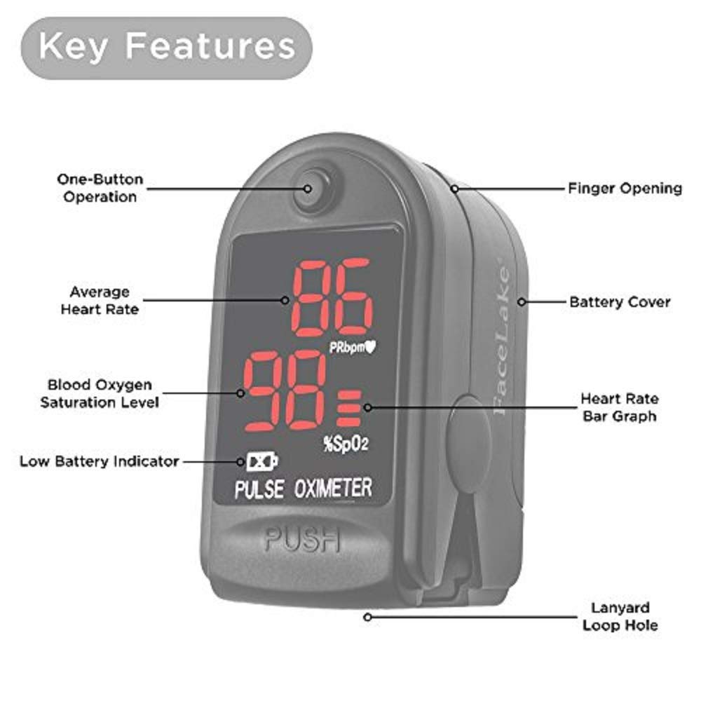 ® FL400 Pulse Oximeter with Carrying Case, Batteries, Neck/Wrist Cord - Black