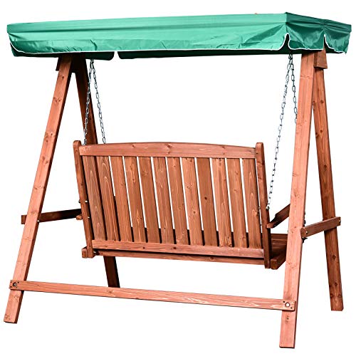 Outsunny Gartenschaukel für 2 Personen, Hollywoodschaukel, Schaukelbank mit Dach, Massivholz, Grün, 160 x 120 x 165 cm – Bild 7