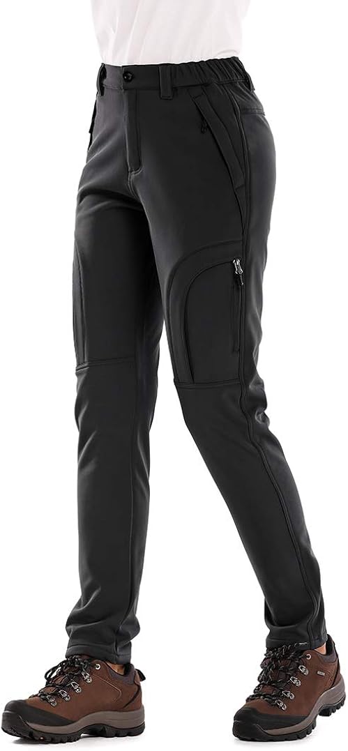 Women's Snow Fleece Soft Shell Insulated Waterproof Pants Warm Outdoor Cargo Hiking Pants: Clothing