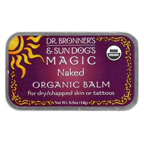 Dr. Bronner's &amp; Sun Dog's Magic Organic Balm for Dry/Chapped Skin or Tattoos, Naked, 0.5-Ounce Tins (Pack of 3)