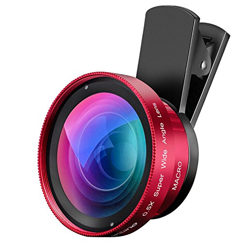 Zakitane Phone Camera Lens,2 in 1 Clip-On 15x Macro Lens&0.5X 140° Super Wide Angle Lens Kit,Pixel & Most Smartphones(Red)