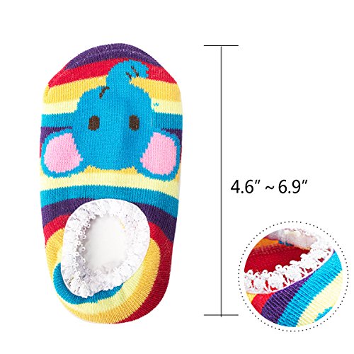 CIEHER 5 Pairs Cute Animal Stripes Non-Skid Baby Slipper Socks with Grip for 6-20 Months Baby Infants Toddler, 5 Cute Colors