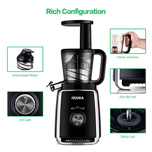 ROVKA Masticating Juicer with Quiet Motor, Slow Juice Extractor for
