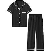 QZH.DUAO Girl & Women's 100% Cotton Short Sleeves and Long Pants Pajama Set,2-Piece, 5 Years - Large