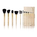 ENZO KEN Shining 12pcs Makeup Brush Set Premium Kabuki Foundation Face Powder Blush Eyeshadow Brushes Makeup Brush Kit with Leather Case