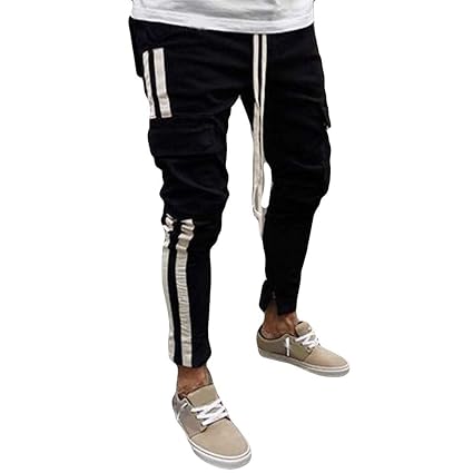 Zarupeng Herren Schwarz Jeans Chino Stoff Hose Dünne Bleistift-Hosen mit Multi Pocket Junge Cowboy Pants Freizeithose