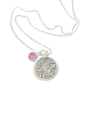 Schmuckwerk925 Silberkette Geburtsbäumchen Taufkette Anhänger inklusive individueller Lasergravur