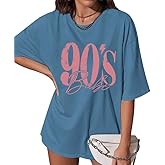 Pairxily Oversized 90s Outfits Shirts for Women Vintage 90'S Babe Letter Graphic Tees Cotton Loose Fit Drop Shoulder Tops(Deep Gray Blue,L)