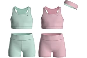 Essenclo Girls Clothing Athletic Sets Sleeveless Crop Tank Tops & Bike Shorts Cheer, Gymnastics, Volleyball Size 3-16 (5 Pcs)