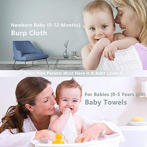 HOPAI Baby Muslin Burp Cloths Muslin Washcloth 4 Pack 6 Layers Large 20" by 10" Baby Burp Cloths of 100% Cotton Extra Absorbent and Soft for Sensitive Skin