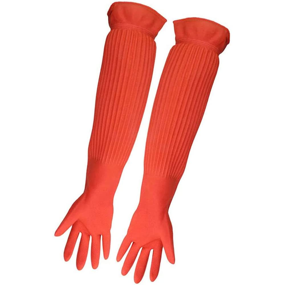 ASOCEA Rubber Aquarium Glove Long Arm Household Cleaning Gloves Waterproof Kitchen Dishwashing Glove Reusable Fish Tank Cleaning Tools Keep Your Hands and Arms Dry 22inch- 1 Pair Orange