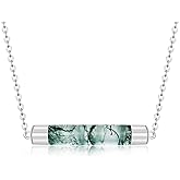 Aututer Moss Agate Necklace For Women S925 Sterling Silver Bar Shape Moss Agate Pendant Natural Agate Necklace Is Suitable As A Birthday Gift For Women Mother Grandmother Wife Sister And Daughter