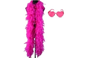 JICASTO Turkey Feather Boas, 60g 6.6ft Colors Boa with Heart Sunglasses for Women Dancing Wedding Party Cosplay Halloween