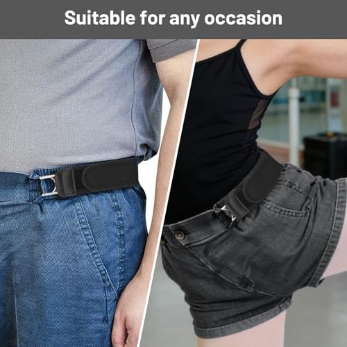 Puasok 2 Pieces Belt Without Buckle Kit, Elastic Tactical Belt with Metal Hook, Invisible Waist Belt for Men and Women, for Work, Leisure