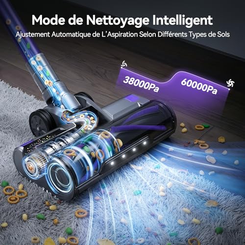 Redkey X18 Cordless Vacuum Cleaner, 60KPa/650W/80Min Powerful Cordless Vacuum Cleaner with LED Display, Intelligent Suction Adjustment, 8-in-1 Cordless Vacuum Cleaner for Hard Floors, Carpets, Pet